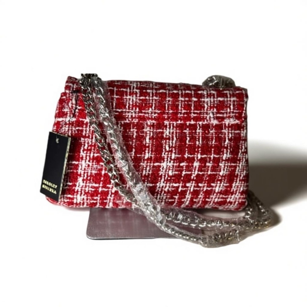 💖 NWT Badgley Mischka Red Tweed Chain Crossbody ✨ Chic Statement Bag - Picture 7 of 9